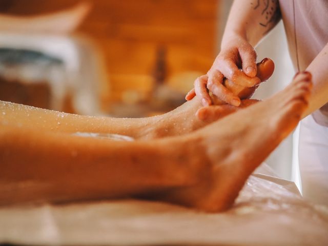 A soothing foot massage session in a tranquil spa, promoting relaxation and wellness.